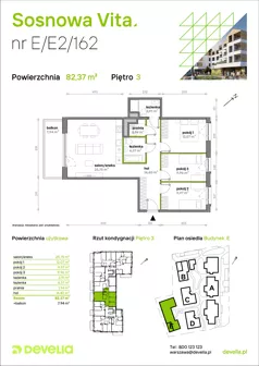 4 pokoje, mieszkanie 82,37 m², piętro 3, oferta nr E/E2/162, Sosnowa Vita, Józefów, Piłsudskiego