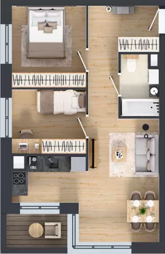 3 pokoje, mieszkanie 50,14 m², piętro 1, oferta nr C2/01/11, WUWA Vita III, Wrocław, Żerniki, Fabryczna, ul. Maya