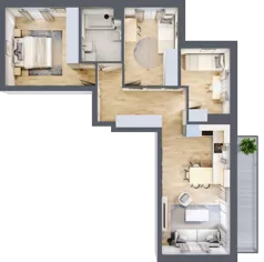 4 pokoje, mieszkanie 67,09 m², piętro 3, oferta nr B.009, Słoneczne Miasteczko, Kraków, Bieżanów-Prokocim, Osiedle Złocień, ul. Henryka i Karola Czeczów