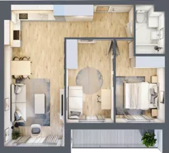 3 pokoje, mieszkanie 59,13 m², piętro 2, oferta nr B.036, Słoneczne Miasteczko, Kraków, Bieżanów-Prokocim, Osiedle Złocień, ul. Henryka i Karola Czeczów