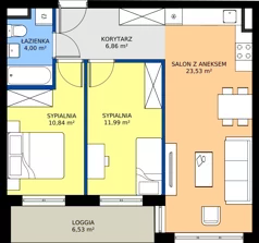 3 pokoje, mieszkanie 57,00 m², piętro 3, oferta nr B.070, Słoneczne Miasteczko, Kraków, Bieżanów-Prokocim, Osiedle Złocień, ul. Henryka i Karola Czeczów