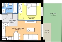 2 pokoje, mieszkanie 36,06 m², parter, oferta nr B.002, Słoneczne Miasteczko, Kraków, Bieżanów-Prokocim, Osiedle Złocień, ul. Henryka i Karola Czeczów