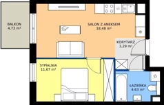 2 pokoje, mieszkanie 38,12 m², piętro 7, oferta nr E.130, Centralna Vita, Kraków, Czyżyny, ul. Ciesielskiego