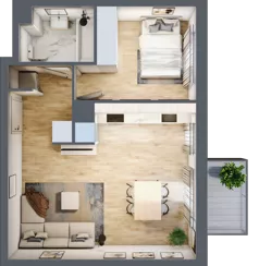 2 pokoje, mieszkanie 42,60 m², piętro 4, oferta nr F/036, City Vibe etap V, Kraków, Podgórze, Płaszów, ul. Myśliwska 68