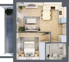 2 pokoje, mieszkanie 37,26 m², piętro 2, oferta nr E1/A/08, Orawska Vita III, Wrocław, Ołtaszyn, Krzyki, ul. Orawska