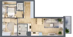 3 pokoje, mieszkanie 55,86 m², piętro 1, oferta nr H.055, City Vibe etap VI, Kraków, Podgórze, Płaszów, ul. Myśliwska