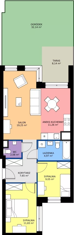3 pokoje, mieszkanie 66,09 m², parter, oferta nr M2/1/0/09, Przy Parku Vita, Wrocław, Tarnogaj, Krzyki, ul. Międzyleska 2