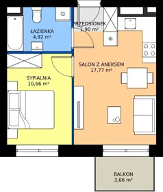 2 pokoje, mieszkanie 35,25 m², piętro 5, oferta nr M2/2/5/21, Przy Parku Vita, Wrocław, Tarnogaj, Krzyki, ul. Międzyleska 2