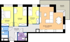 4 pokoje, mieszkanie 76,67 m², piętro 1, oferta nr M2/3/1/18, Przy Parku Vita, Wrocław, Tarnogaj, Krzyki, ul. Międzyleska 2