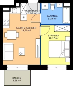 2 pokoje, mieszkanie 34,96 m², piętro 4, oferta nr M2/2/4/18, Przy Parku Vita, Wrocław, Tarnogaj, Krzyki, ul. Międzyleska 2