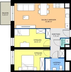 3 pokoje, mieszkanie 58,66 m², piętro 1, oferta nr M2/1/1/16, Przy Parku Vita, Wrocław, Tarnogaj, Krzyki, ul. Międzyleska 2