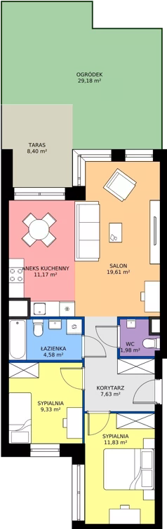 3 pokoje, mieszkanie 66,09 m², piętro 2, oferta nr M2/1/2/29, Przy Parku Vita, Wrocław, Tarnogaj, Krzyki, ul. Międzyleska 2
