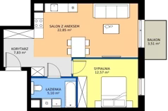 2 pokoje, mieszkanie 48,35 m², piętro 1, oferta nr AA.01.09, Ptasia Vita, Poznań, Grunwald, Grunwald Południe, ul. Ptasia 32