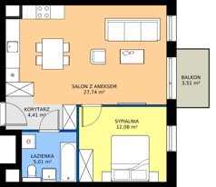 2 pokoje, mieszkanie 49,24 m², piętro 3, oferta nr AA.03.02, Ptasia Vita, Poznań, Grunwald, Grunwald Południe, ul. Ptasia 32
