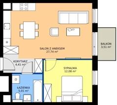 2 pokoje, mieszkanie 49,24 m², piętro 2, oferta nr AA.02.02, Ptasia Vita, Poznań, Grunwald, Grunwald Południe, ul. Ptasia 32