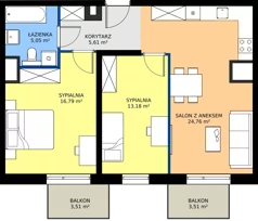 3 pokoje, mieszkanie 65,39 m², piętro 1, oferta nr AB.01.02, Ptasia Vita, Poznań, Grunwald, Grunwald Południe, ul. Ptasia 32
