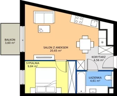2 pokoje, mieszkanie 39,66 m², piętro 2, oferta nr A/KL1/2/06, Podhalańska Vita, Wrocław, Żerniki, Złotniki, ul. Podhalańska