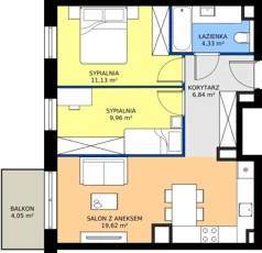 3 pokoje, mieszkanie 51,88 m², piętro 1, oferta nr A/KL2/1/01, Podhalańska Vita, Wrocław, Żerniki, Złotniki, ul. Podhalańska