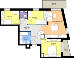 4 pokoje, mieszkanie 67,42 m², piętro 1, oferta nr A/KL1/1/02, Podhalańska Vita, Wrocław, Żerniki, Złotniki, ul. Podhalańska