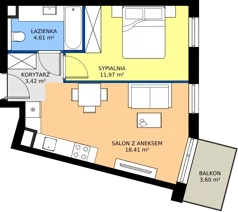 2 pokoje, mieszkanie 38,42 m², piętro 2, oferta nr A/KL2/2/08, Podhalańska Vita, Wrocław, Żerniki, Złotniki, ul. Podhalańska