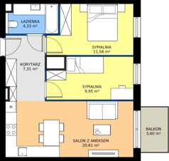 3 pokoje, mieszkanie 53,78 m², piętro 2, oferta nr A/KL2/2/04, Podhalańska Vita, Wrocław, Żerniki, Złotniki, ul. Podhalańska