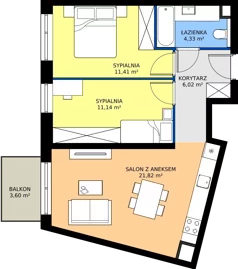 3 pokoje, mieszkanie 54,72 m², piętro 1, oferta nr A/KL2/1/11, Podhalańska Vita, Wrocław, Żerniki, Złotniki, ul. Podhalańska