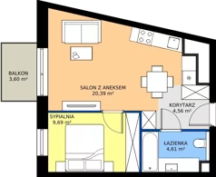 2 pokoje, mieszkanie 39,25 m², piętro 1, oferta nr A/KL1/1/06, Podhalańska Vita, Wrocław, Żerniki, Złotniki, ul. Podhalańska