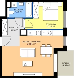 2 pokoje, mieszkanie 45,50 m², piętro 1, oferta nr D.255, Centralna Vita etap III, Kraków, Czyżyny, ul. Ciesielskiego