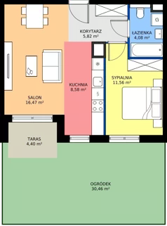 2 pokoje, mieszkanie 46,51 m², parter, oferta nr D.217, Centralna Vita etap III, Kraków, Czyżyny, ul. Ciesielskiego