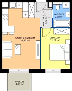 2 pokoje, mieszkanie 41,31 m², piętro 1, oferta nr D.042, Centralna Vita etap III, Kraków, Czyżyny, ul. Ciesielskiego