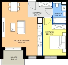 2 pokoje, mieszkanie 46,51 m², piętro 1, oferta nr D.221, Centralna Vita etap III, Kraków, Czyżyny, ul. Ciesielskiego