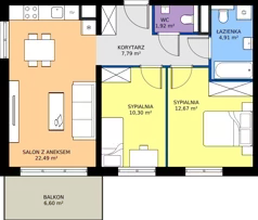 3 pokoje, mieszkanie 60,08 m², piętro 1, oferta nr D.166, Centralna Vita etap III, Kraków, Czyżyny, ul. Ciesielskiego