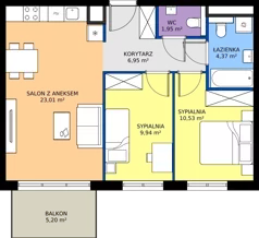 3 pokoje, mieszkanie 56,75 m², piętro 2, oferta nr D.202, Centralna Vita etap III, Kraków, Czyżyny, ul. Ciesielskiego