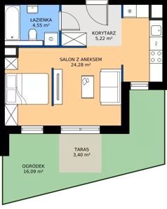 1 pokój, mieszkanie 34,05 m², parter, oferta nr D.162, Centralna Vita etap III, Kraków, Czyżyny, ul. Ciesielskiego
