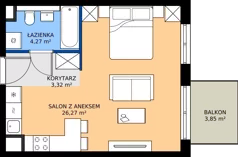1 pokój, mieszkanie 33,56 m², piętro 5, oferta nr D.155, Centralna Vita etap III, Kraków, Czyżyny, ul. Ciesielskiego