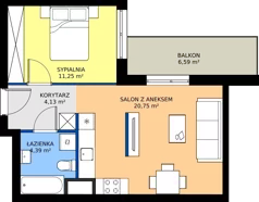 2 pokoje, mieszkanie 40,52 m², piętro 1, oferta nr C4.1B29, Bemowo Vita etap V, Warszawa, Bemowo, Chrzanów, ul. Szeligowska 57	