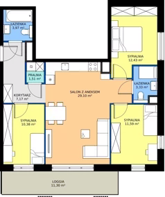 4 pokoje, mieszkanie 79,48 m², piętro 9, oferta nr A.9.1, Żywiecka Vita, Gdańsk, Wrzeszcz, Wrzeszcz Dolny, ul. Żywiecka 2C