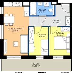 3 pokoje, mieszkanie 51,42 m², piętro 1, oferta nr A.1.2, Żywiecka Vita, Gdańsk, Wrzeszcz, Wrzeszcz Dolny, ul. Żywiecka 2C