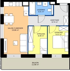 3 pokoje, mieszkanie 51,42 m², piętro 2, oferta nr A.2.2, Żywiecka Vita, Gdańsk, Wrzeszcz, Wrzeszcz Dolny, ul. Żywiecka 2C