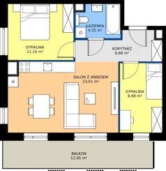 3 pokoje, mieszkanie 54,16 m², piętro 3, oferta nr B.3.5, Żywiecka Vita, Gdańsk, Wrzeszcz, Wrzeszcz Dolny, ul. Żywiecka 2C