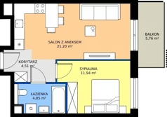 2 pokoje, mieszkanie 42,50 m², piętro 1, oferta nr B.1.3, Żywiecka Vita, Gdańsk, Wrzeszcz, Wrzeszcz Dolny, ul. Żywiecka 2C