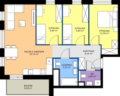 4 pokoje, mieszkanie 74,32 m², piętro 2, oferta nr B.2.1, Żywiecka Vita, Gdańsk, Wrzeszcz, Wrzeszcz Dolny, ul. Żywiecka 2C