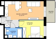 2 pokoje, mieszkanie 42,50 m², piętro 3, oferta nr B.3.3, Żywiecka Vita, Gdańsk, Wrzeszcz, Wrzeszcz Dolny, ul. Żywiecka 2C