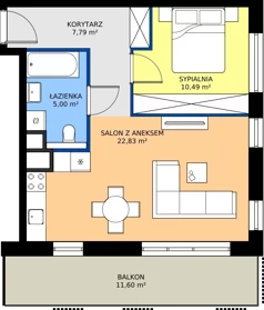 2 pokoje, mieszkanie 46,11 m², piętro 1, oferta nr B.1.4, Żywiecka Vita, Gdańsk, Wrzeszcz, Wrzeszcz Dolny, ul. Żywiecka 2C