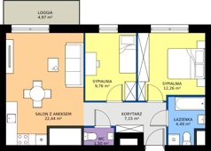 3 pokoje, mieszkanie 57,60 m², piętro 12, oferta nr 2.12.M07, Morska Vita II, Gdynia, Leszczynki, Leszczynki, ul. Działdowska 3A