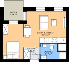 1 pokój, mieszkanie 33,15 m², piętro 5, oferta nr 2.5.M10, Morska Vita II, Gdynia, Leszczynki, Leszczynki, ul. Działdowska 3A
