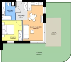 2 pokoje, apartament 43,40 m², przyziemie, oferta nr A/-1/3, Kopernika 71, Gdynia, Redłowo, ul. Mikołaja Kopernika