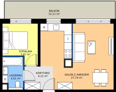 2 pokoje, mieszkanie 43,74 m², piętro 4, oferta nr AB0407, Pilczycka Vita, Wrocław, Pilczyce-Kozanów-Popowice Północne, Pilczyce, ul. Pilczycka 195