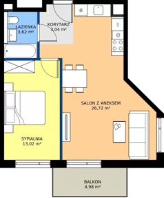 2 pokoje, mieszkanie 46,40 m², piętro 1, oferta nr BB0105, Pilczycka Vita, Wrocław, Pilczyce-Kozanów-Popowice Północne, Pilczyce, ul. Pilczycka 195