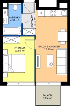 2 pokoje, mieszkanie 35,68 m², piętro 4, oferta nr A2/43, Bemowo Vita etap IV, Warszawa, Bemowo, Chrzanów, ul. Szeligowska 57	